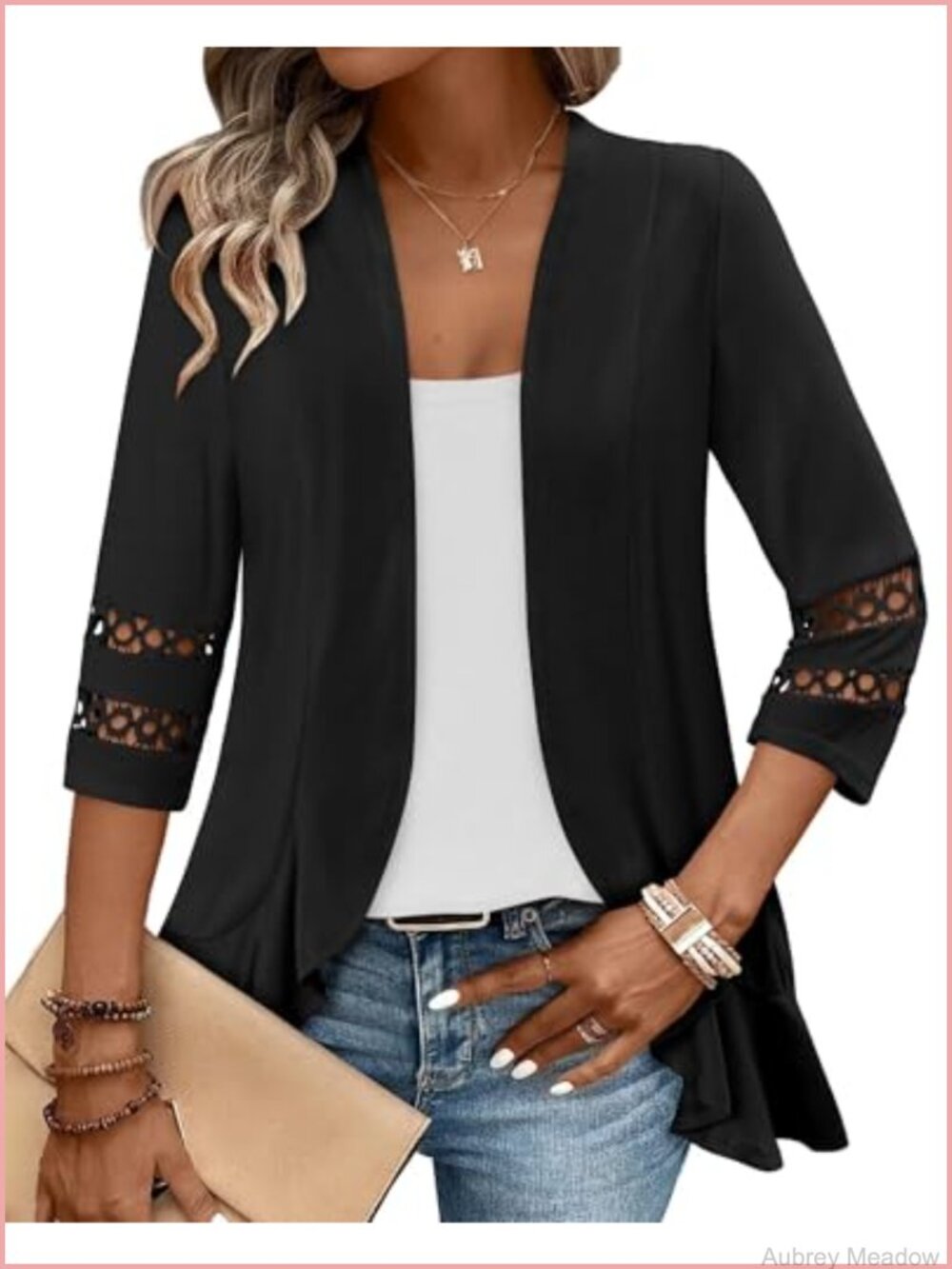 Womens 3/4 Sleeve Kimono Cardigan Lightweight Open Front Casual